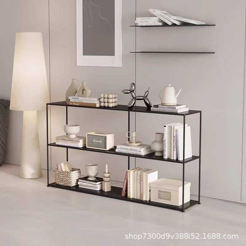 北欧铁艺玄关桌案台沙发后置物架落地多层简约隔板收纳架