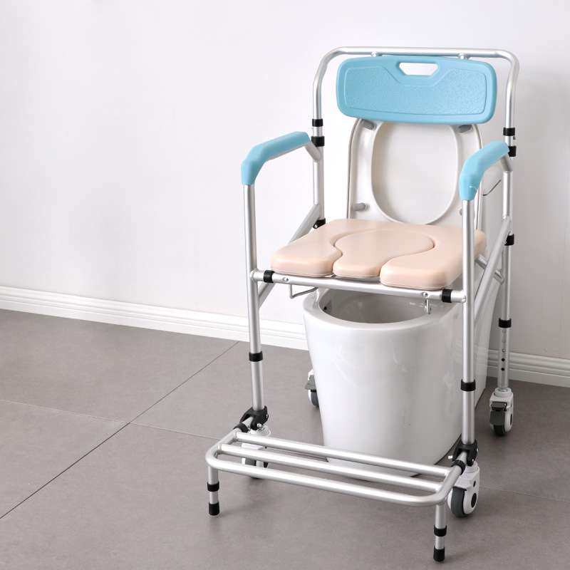 老人家用铝合金坐便椅带万向静音轮重度失能室内护理轮椅带便桶