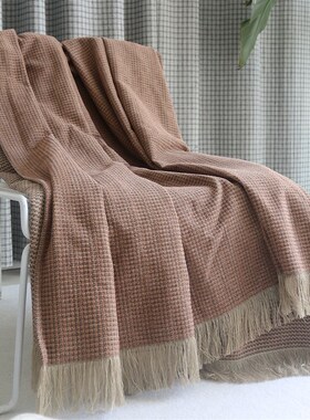 中古风床尾巾民宿床毯砖红色床尾毯酒店床N旗覆古风沙发毯条纹毯