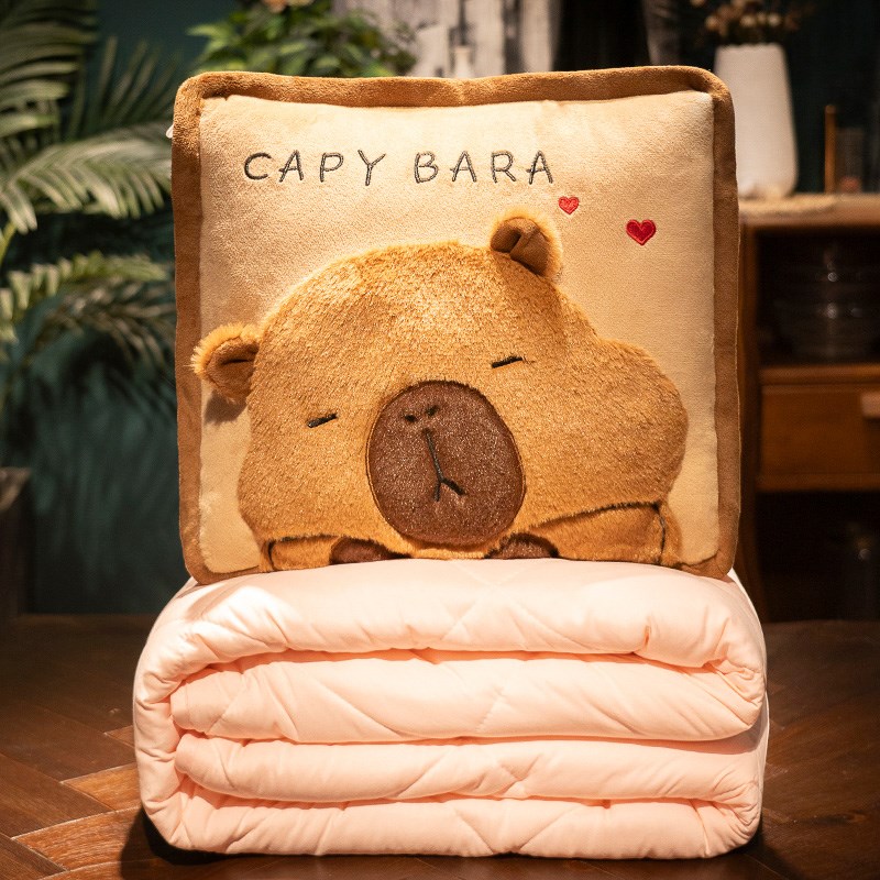 水豚抱枕被子两h用折叠午睡毯子二合一办公室枕头靠垫沙发汽车靠