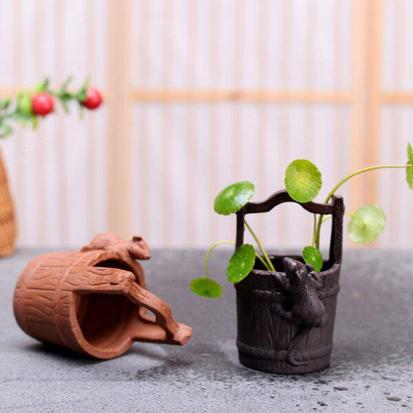 复古小花盆 创意小水桶养铜钱草迷你紫砂水培花器皿 装饰桌面摆件