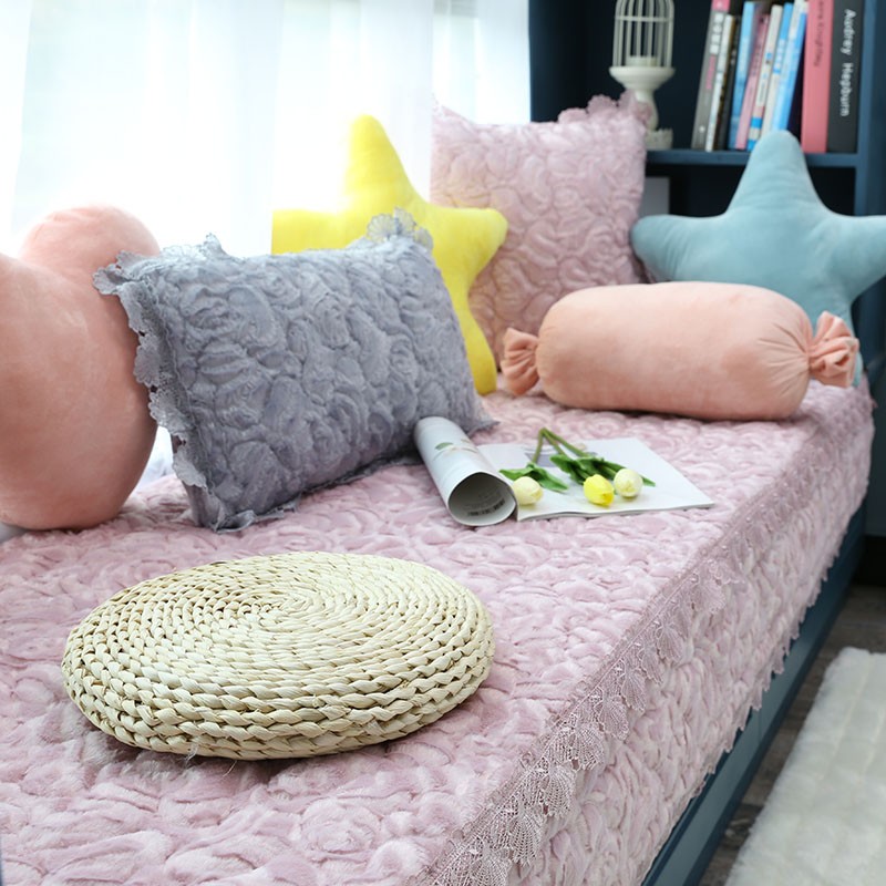 飘窗垫毛绒欧式窗m台垫卧室公主 防滑阳台垫简约现代垫子定做