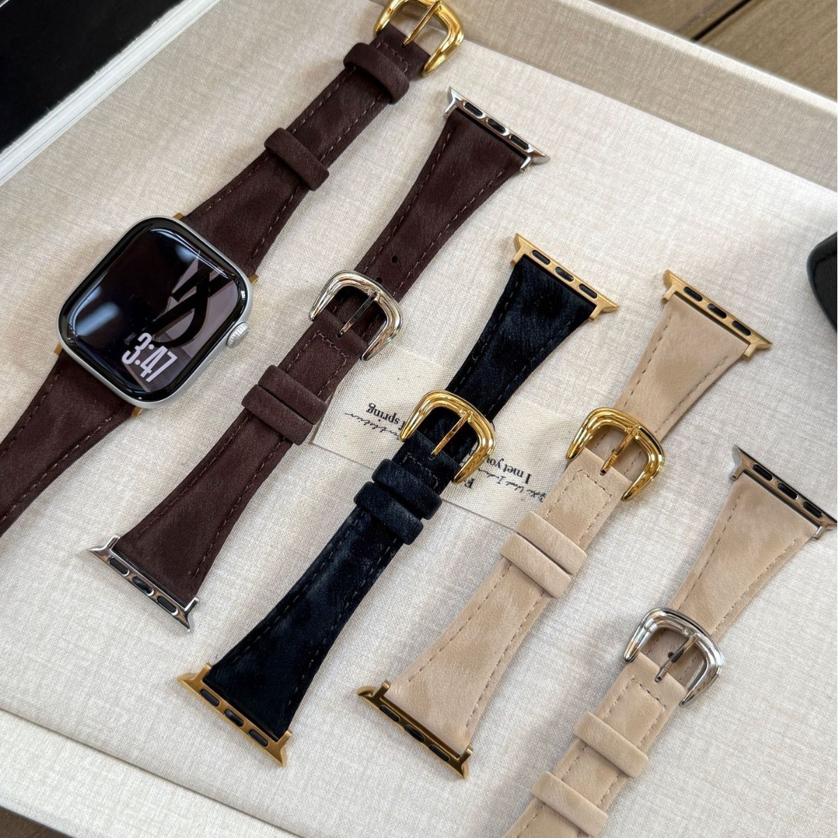 丝绸料修身真皮表带适用苹果手表iwatch11代10/987UltraSE