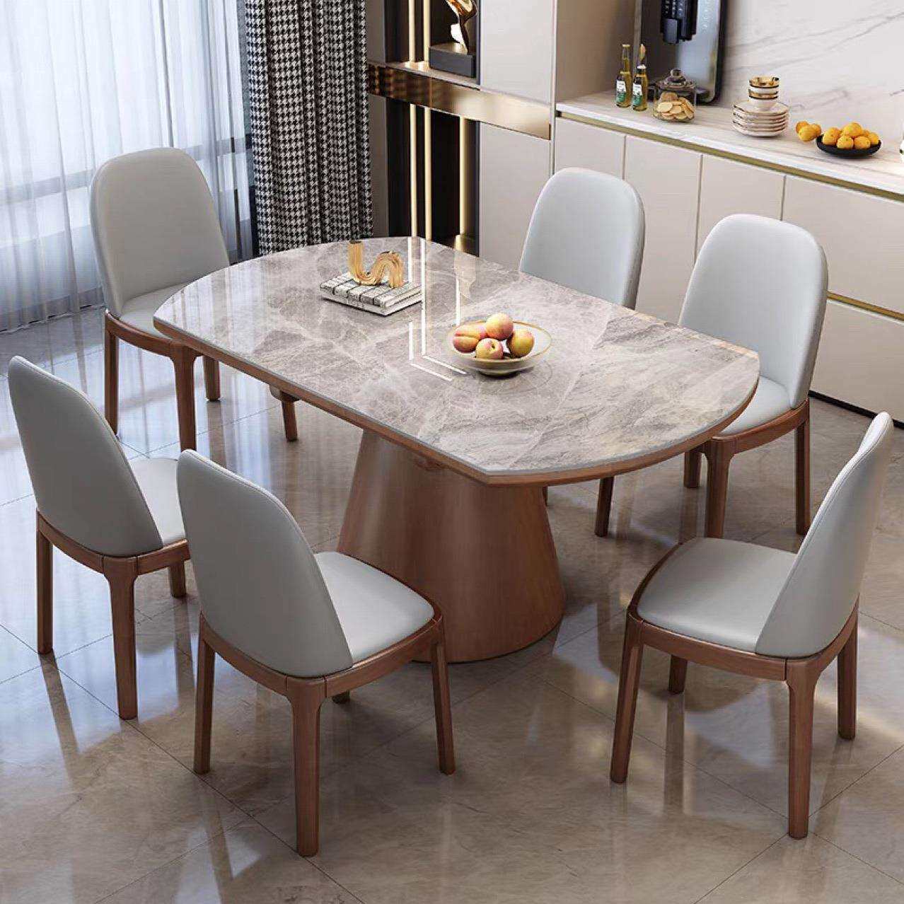 岩板餐桌椅组合可折叠变圆实木家用小户型伸缩简约圆餐桌大圆桌