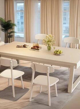白色餐桌简约家用法式奶油风大板长条桌吃饭桌子商用餐饮咖啡店桌