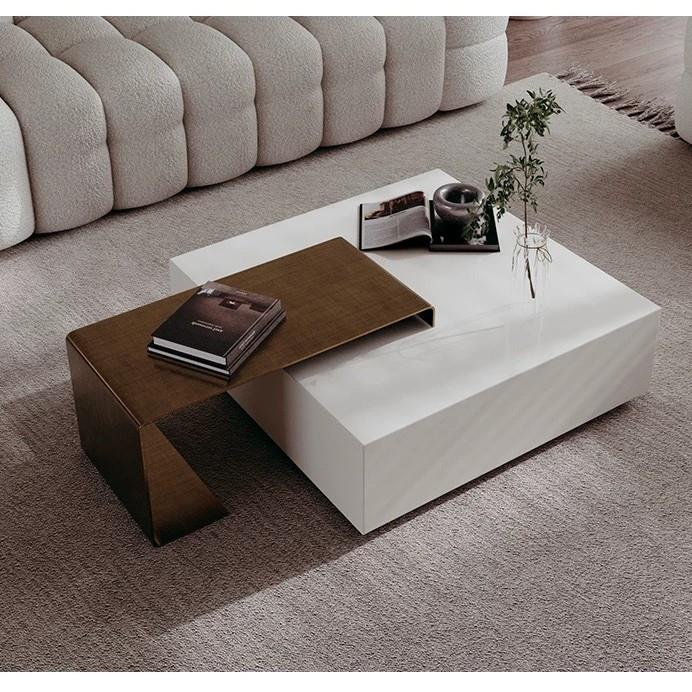 意式极简天然中花白大理石茶几轻奢现代简约高级客厅家用茶几