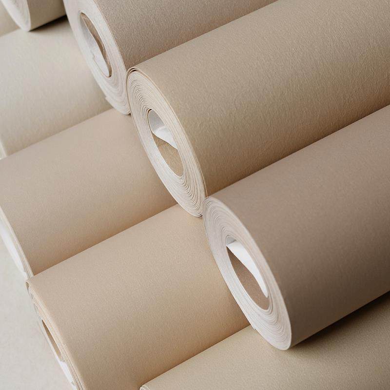 奶油色暖色系墙纸简约卧室浅奶茶色卡其色客厅纯色无纺布壁纸