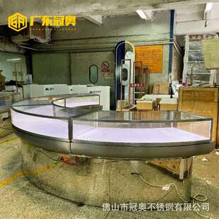 弧形珠宝展示柜黄金首饰柜台 不锈钢圆弧展示柜商场玻璃精品柜