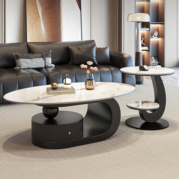 轻奢椭圆形岩板茶几客厅家用现代简约小户型创意设计大小组合新款