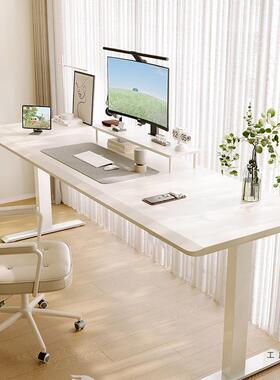 白色实木书桌卧室电脑桌办公桌家用奶油风学习桌电竞桌【无升降】