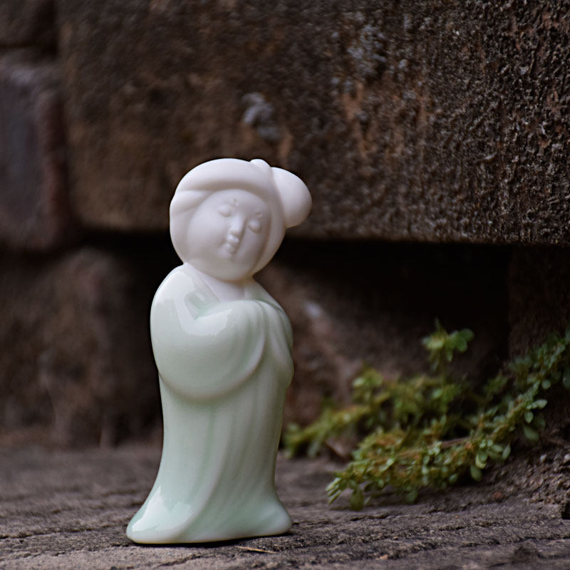 陶瓷唐仕女鹿迷你工艺品中式中国风房间卧室床头柜装X饰品茶宠摆