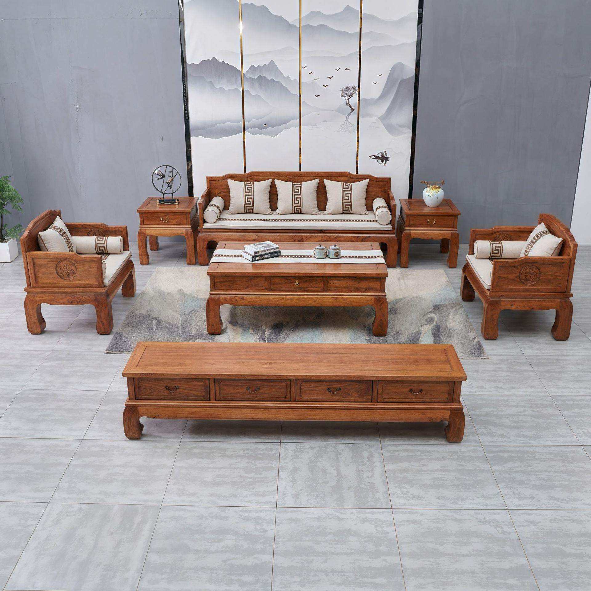 实木榆木沙发全实木单人罗汉床小沙发客厅组合家具