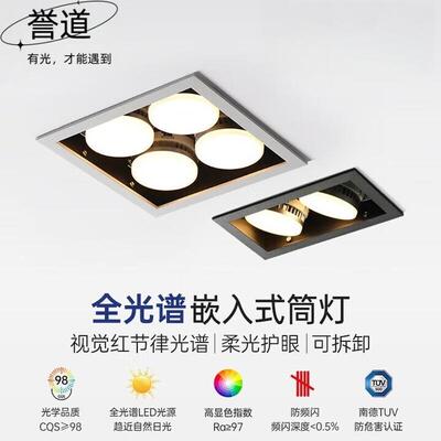 誉道筒灯led天花嵌入式全光谱客厅卧室四头智能方形双头斗胆灯 全