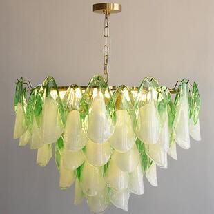 复古浪漫中古奢穆拉诺穆拉Murano法式绿色主手工轻玻璃客厅花瓣灯