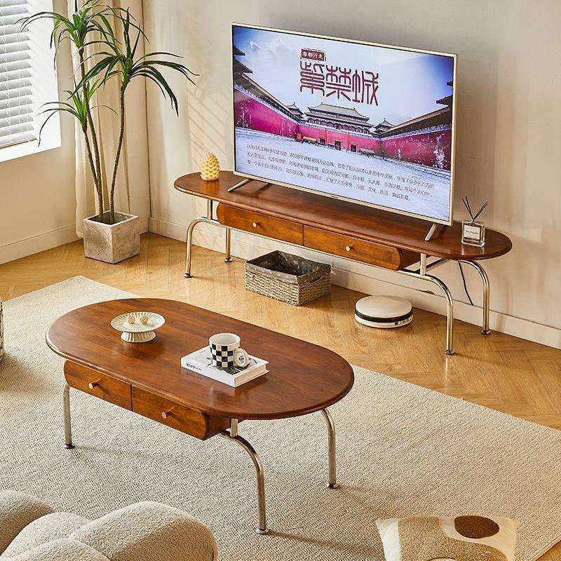 中古实木茶几电视柜组合法式复古极简家用客厅靠墙收纳储物柜一体