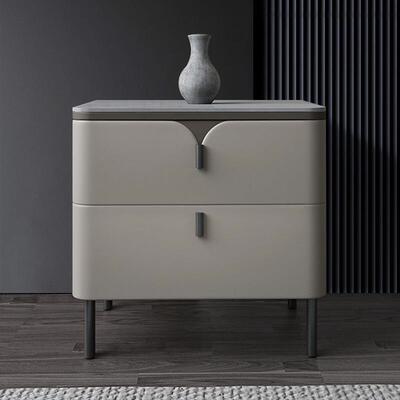 JHC04现代简约轻奢卧室收纳储物抽屉柜实木岩板床头柜意式极简床