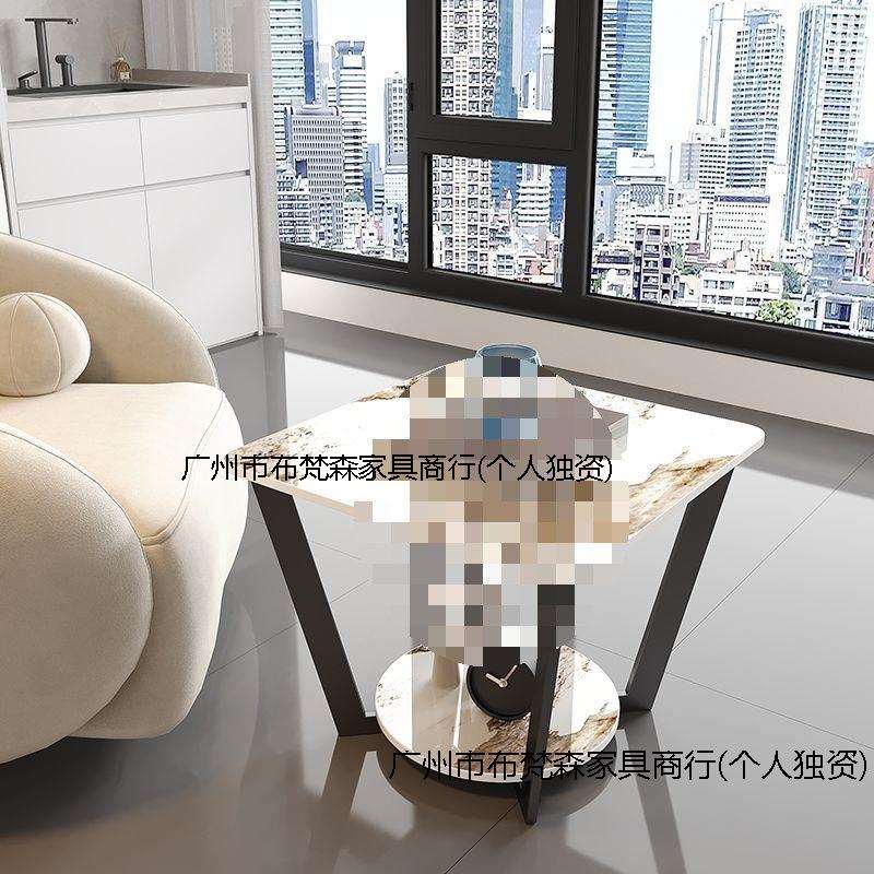 新款北欧沙发边几轻奢意式极简方桌床头边柜大理石岩板小茶几角几