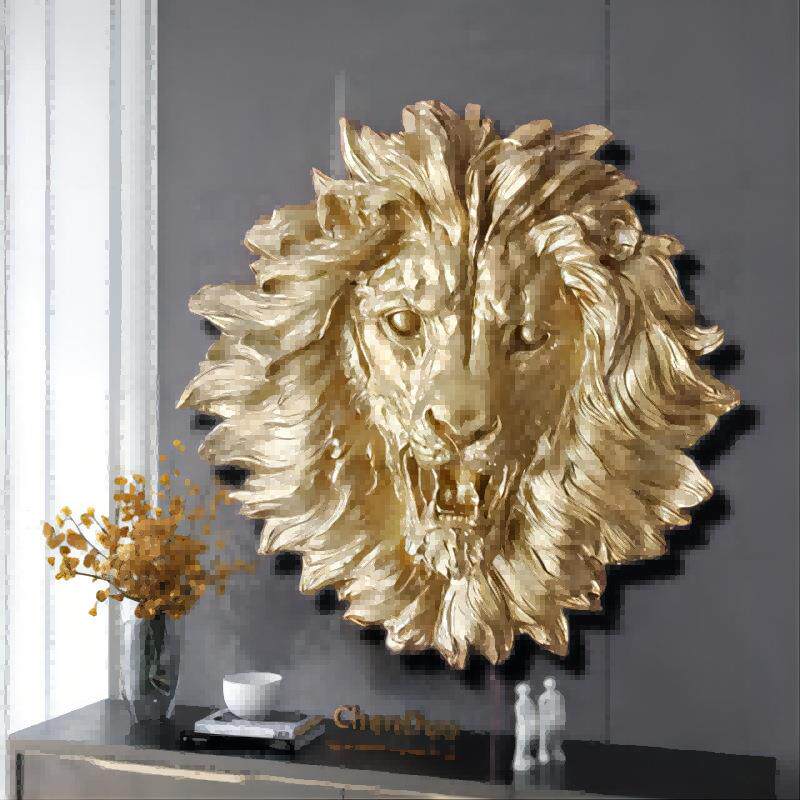 动物树脂 Lion Head Wall Mounted Art 狮子头壁挂专用玻璃钢中式