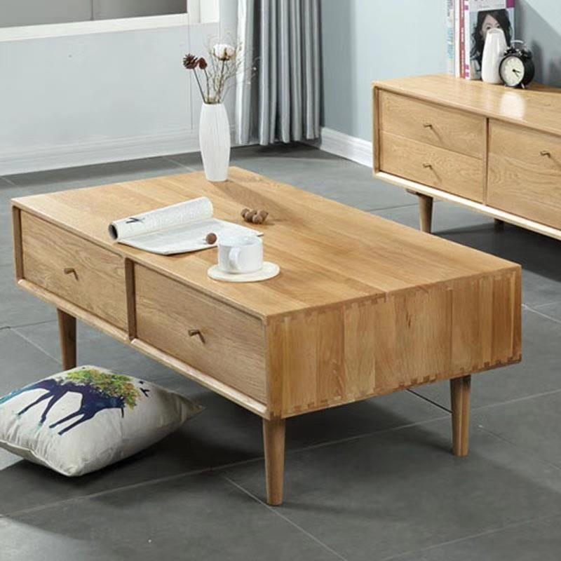 长方形实木厂家直销白橡木镀金智能田园组合客厅电视柜茶几