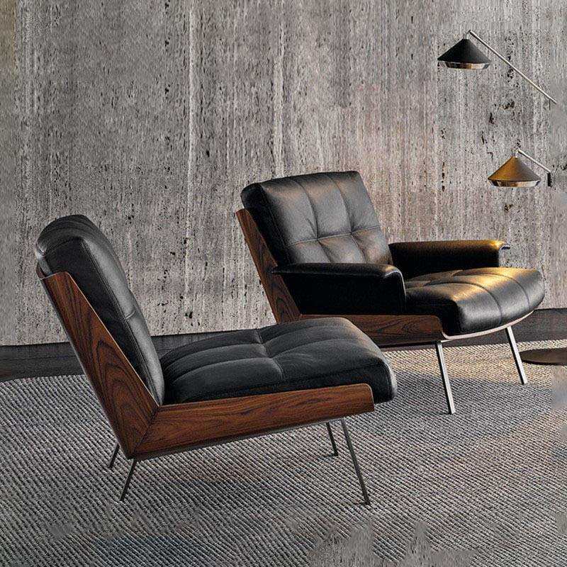 意式极简实木休闲椅单椅设计师客厅办公室靠椅北欧网红轻奢带扶手