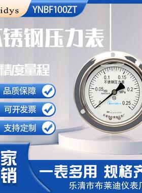 不锈钢压力表YNBF100ZT轴向带边耐震压力表0-1.6mpa气压水压液压
