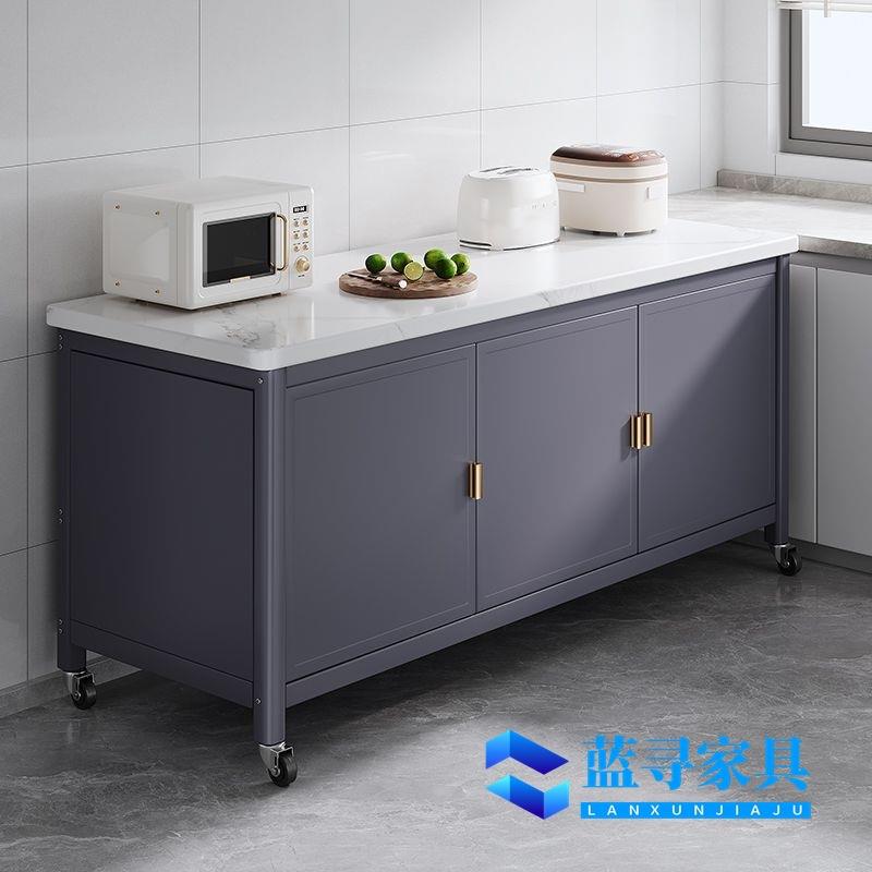 对开门岩板厨房置物架落地多层收纳柜多功能微波炉烤箱切菜餐边柜