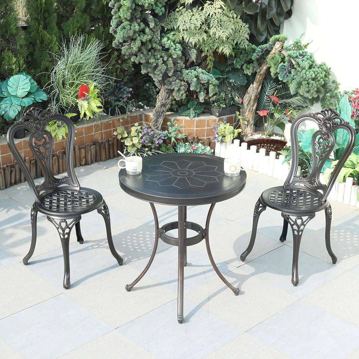 户外桌椅室外别墅露天阳台铸铝防水户外庭院桌椅组合家具雕花圆桌