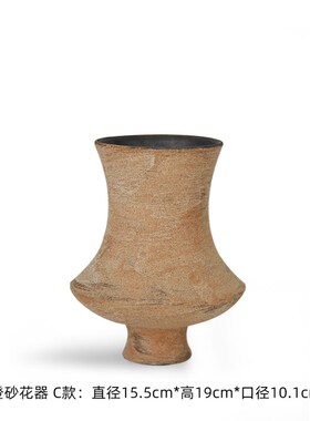 栗石复古橙色小陶罐花器侘寂风粗陶花瓶样板间民宿T橱窗陈列品摆