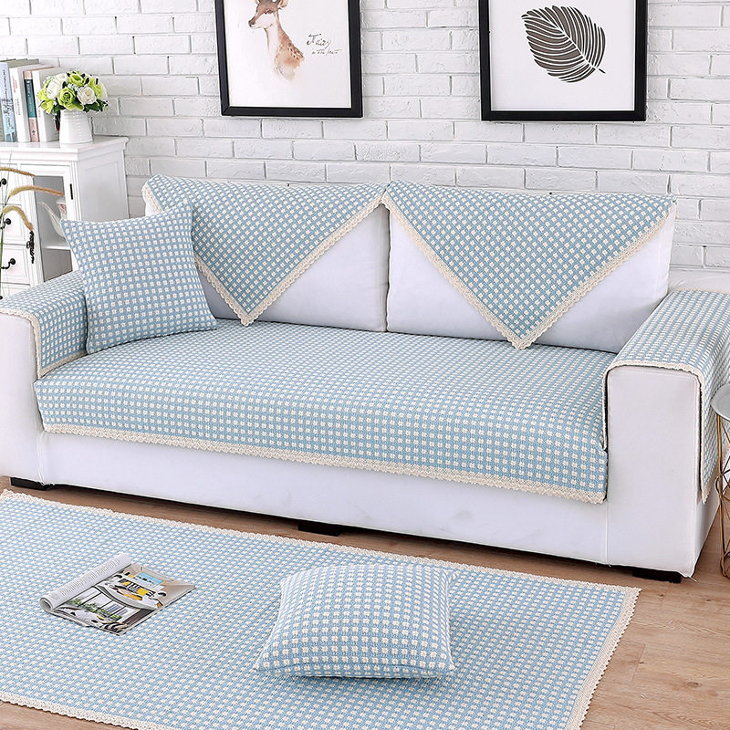 四季通用棉麻亚麻防滑q沙发垫套加厚格子沙发罩巾现代简约粗麻布