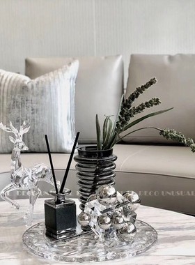 现代简约欧式轻奢水晶方块球拼接几何体摆件样板房U售楼处软装饰