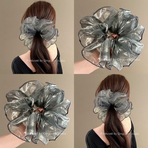 月光芭蕾~森系灰色流光欧根纱大肠发圈丸子头发圈气质.头绳盘发器