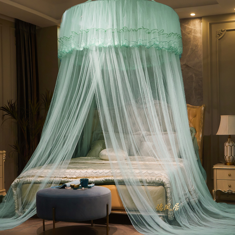 圆顶吊顶蚊帐欧式j圆形吸顶公主1.5m1.8米床吊挂式加大免安装家用