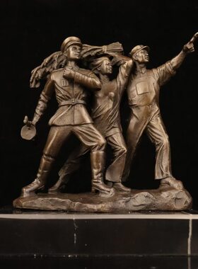 装饰摆件时咖啡人物记色工农兵印代开业办公雕塑家居新款铜桌面