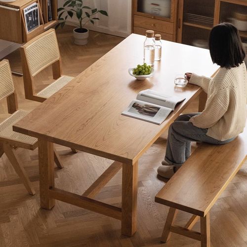 实木餐桌现代简约l橡木桌椅原木饭桌家用吃饭桌白蜡木大板办公书