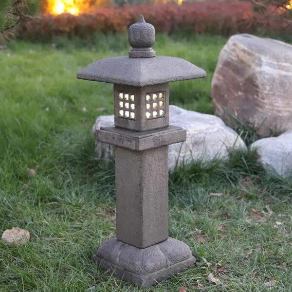 户外花园石头园林石仿古石雕灯笼太阳能庭院青草坪日式酒店灯摆件