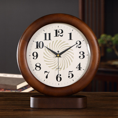客厅高端实c木座钟2024新款简约现代摆放式台式时钟表大号静音台