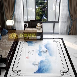 客厅拼花地砖防滑耐磨定做山水图花砖全瓷入户玄关进Z门艺术瓷砖