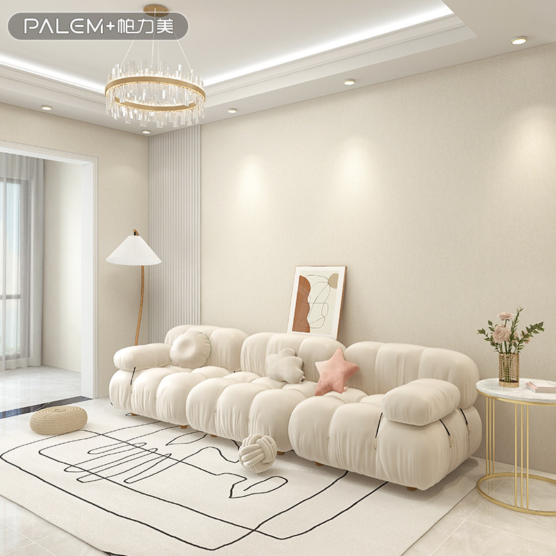 高档轻奢奶油色墙布无缝全屋现x代简约客厅卧室背景墙壁布2022新