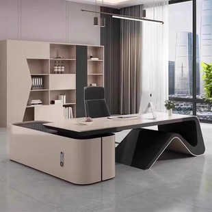烤漆老板桌轻奢意式 办公桌简约z现代经理桌总裁办公大班台桌椅组