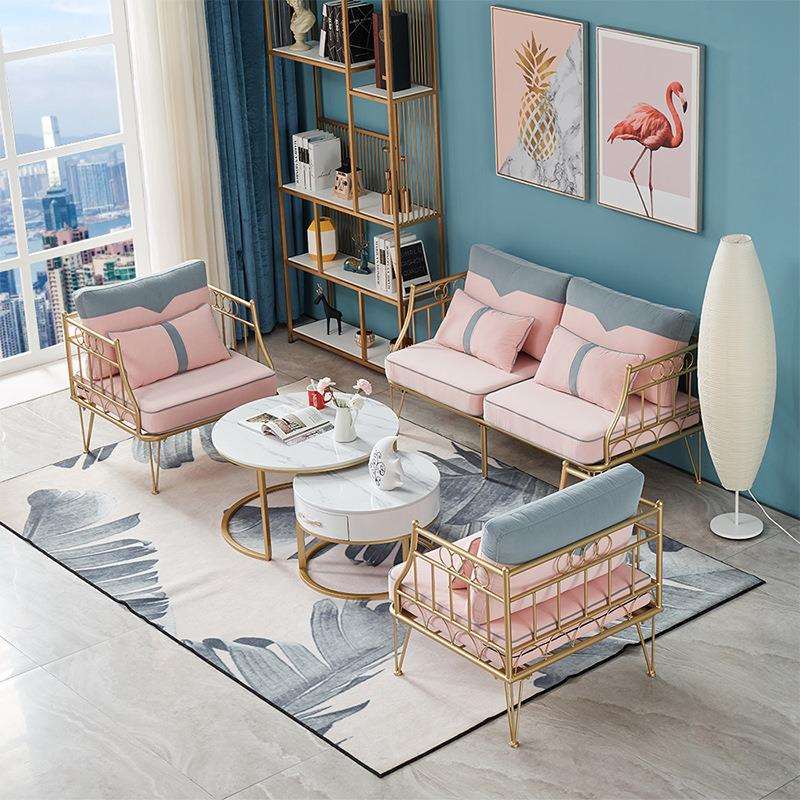 现代简约轻奢布艺沙发客厅沙发椅商务会客休息接待室沙发茶几组合