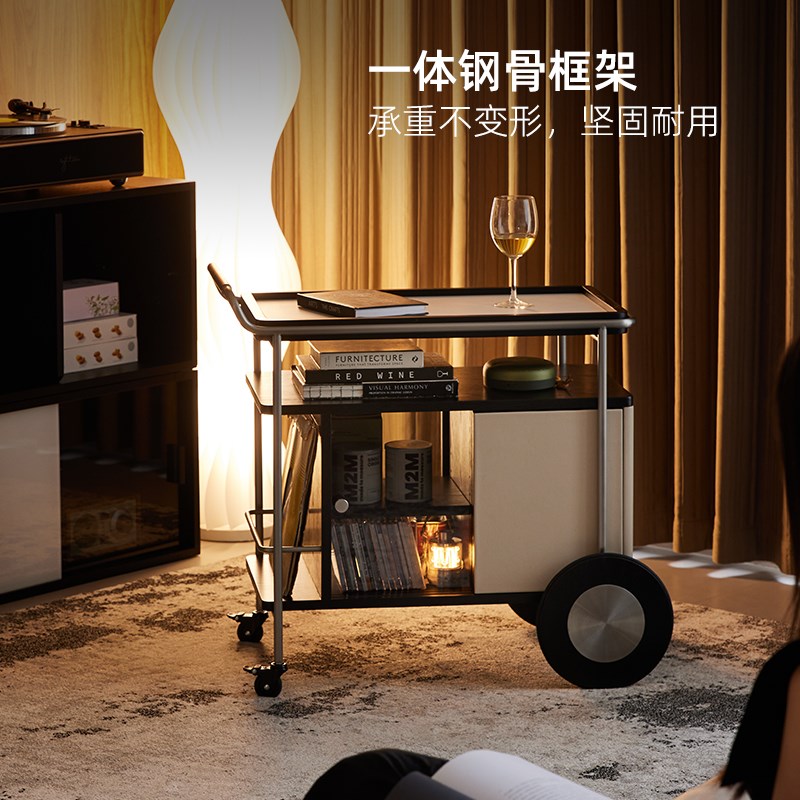 Hygge推车轻奢客厅可移动沙发边几柜法式多功能岩板茶几小桌子