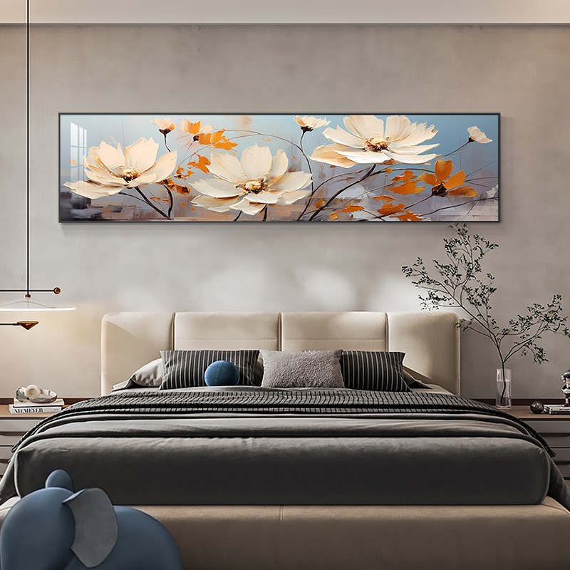 现代简约卧室床头装饰画客厅横版大幅花卉壁画肌理感主卧墙面挂画图片