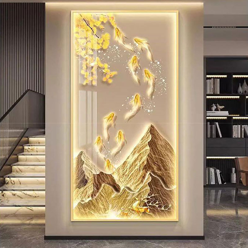 2024新款玄关高端LEsD灯装饰画轻奢进门生财客厅挂画走廊过道壁灯