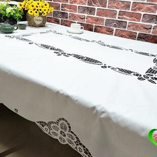 【折扣价】心如花开欧式百代丽花边白色布餐桌布茶几布床头柜蕾丝