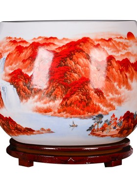 鸿运当头聚宝盆摆件景德镇陶瓷器新中式家居客厅乔迁新居开业礼品