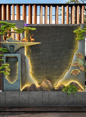 大型落地假山流水喷泉装饰摆件客厅庭院水幕墙背景墙布置造景鱼池