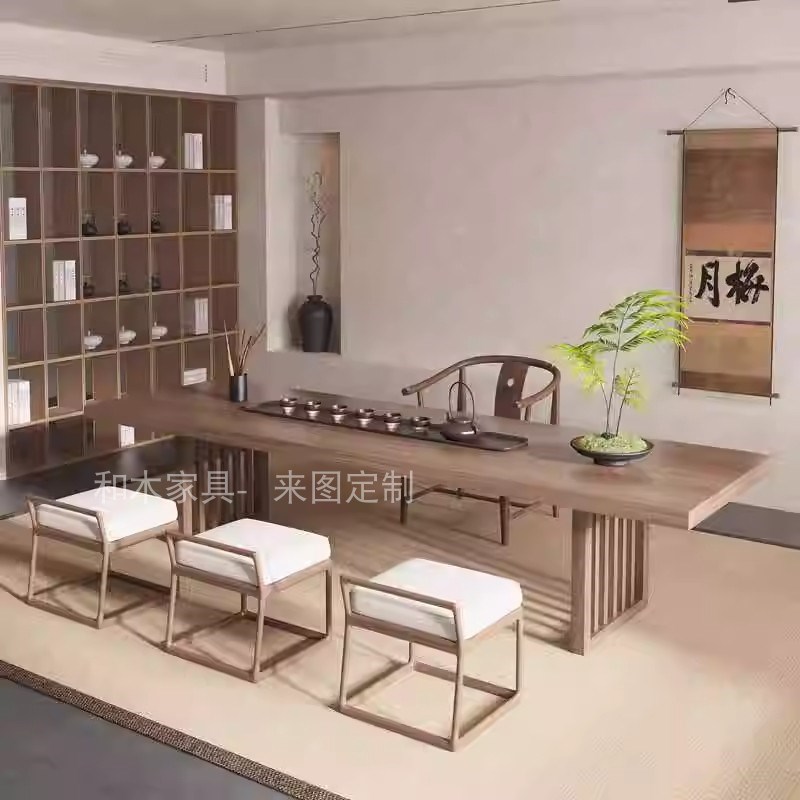 新中式实木茶桌椅组合禅意现代简约茶室茶台办公室功夫泡茶桌家具