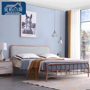 北欧轻奢1.51.8米简约现代铁艺床大小户型双人民宿金属铁艺框架床