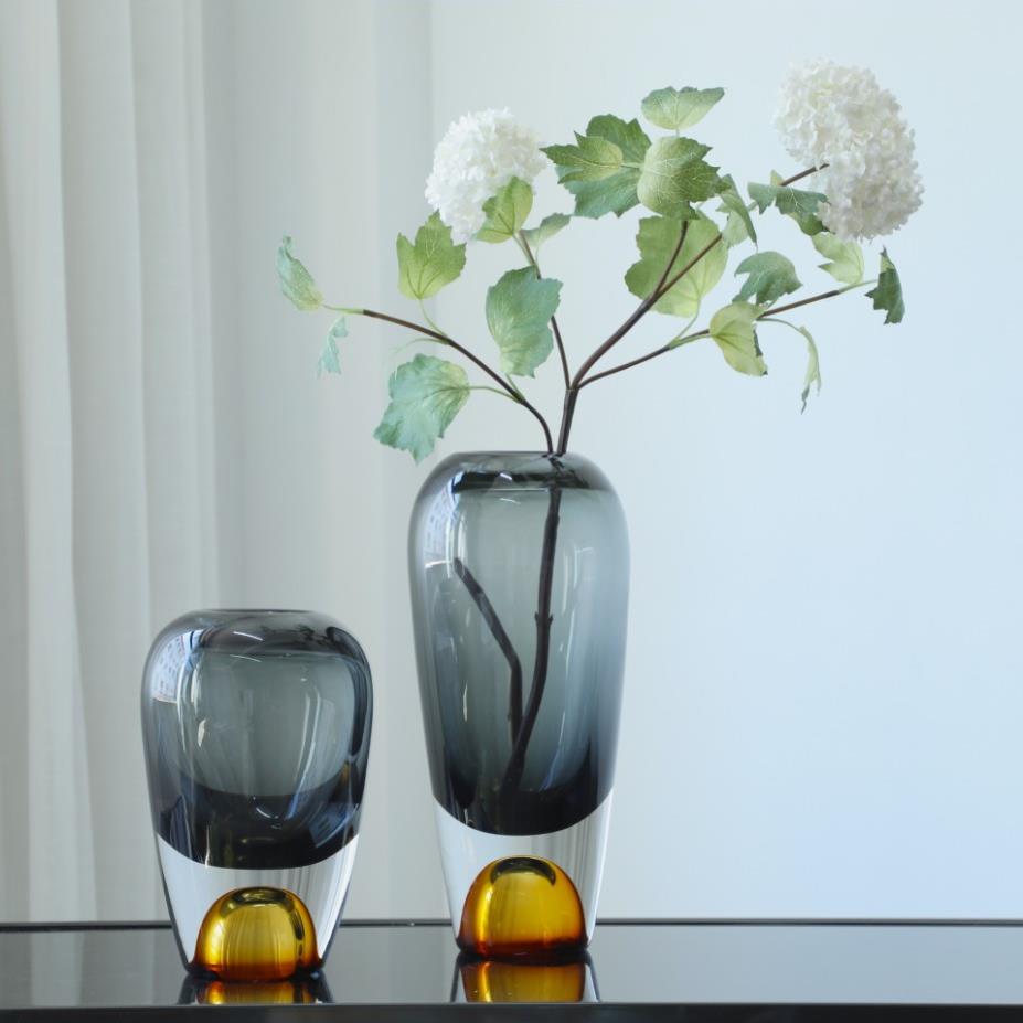 创意厚底高级灰桌面摆台装饰品玻璃花瓶家居酒店软装工艺品设计底