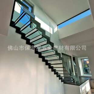 黑色烤漆龙骨钢化玻璃护栏夹胶玻璃踏板家用楼梯出口各国整梯